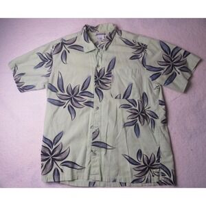 COLUMBIA Men's Lime Green Tropical Floral Hawaiian Button-Down Shirt LARGE